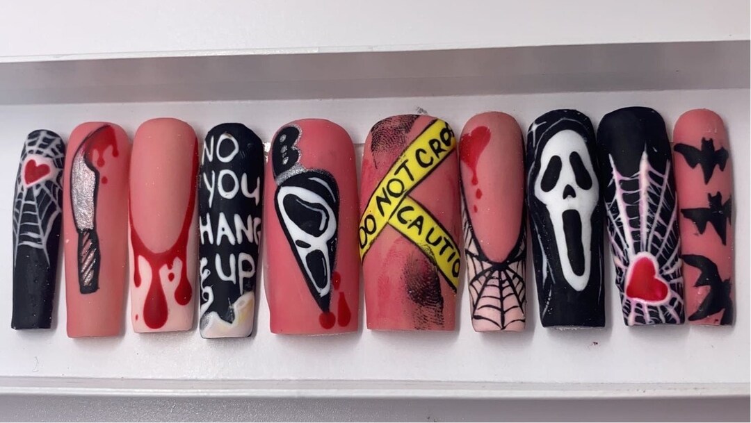 SCREAM Press on Nails Halloween Nail Set Ghostface Nails Etsy