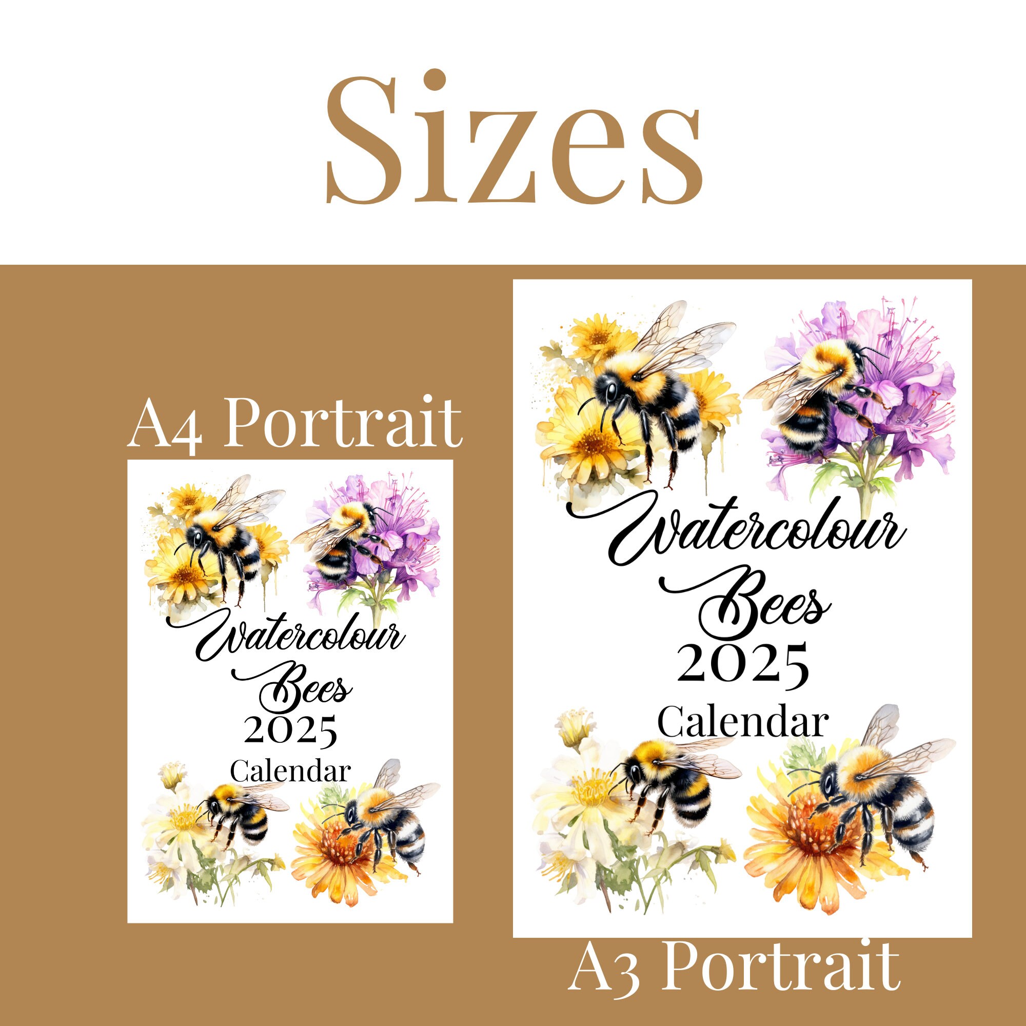 Watercolour Bee 2025 Printable Calendar Template INSTANT DOWNLOAD ...