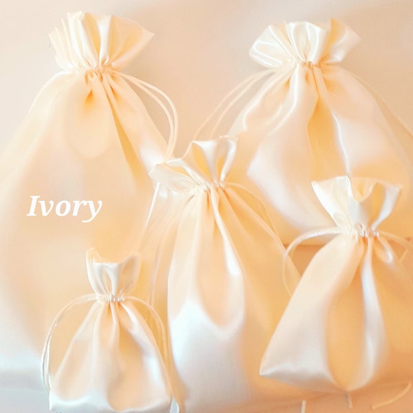 Ivory Silky Soft Satin Gift Bags  Assorted sizes  Custom orders welcome Wedding Favour Jewellery Birthday  Christmas  Fully lined