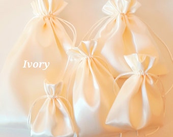 Ivory Silky Soft Satin Gift Bags  Assorted sizes  Custom orders welcome Wedding Favour Jewellery Birthday  Christmas  Fully lined