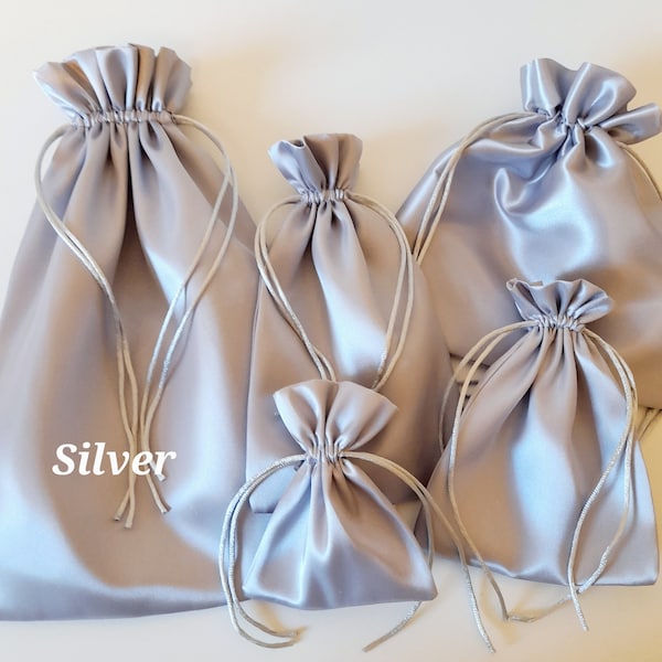 Silver Silky Soft Satin Gift Bags  Assorted sizes  Custom orders welcome Wedding Favour Jewellery Birthday  Christmas  Fully lined