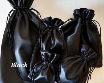 Jet Black  Silky Soft Satin Gift Bags  Assorted sizes Custom orders welcome Wedding Favour Jewellery Birthday  Christmas  Fully lined