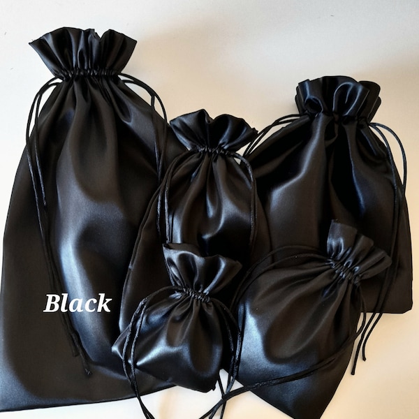 Jet Black  Silky Soft Satin Gift Bags  Assorted sizes Custom orders welcome Wedding Favour Jewellery Birthday  Christmas  Fully lined
