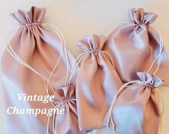 Vintage Champagne Silky Soft Satin Gift Bags Assorted sizes  Custom orders welcome Wedding Favour Jewellery Birthday  Christmas  Fully lined