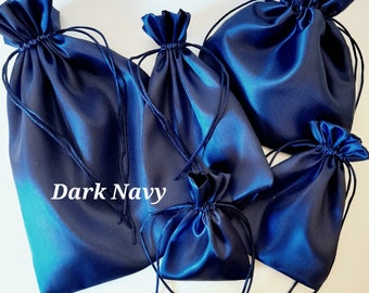 Dark Navy Blue Silky Soft Satin Gift Bags  Assorted sizes  Custom orders welcome Wedding Favour Jewellery Birthday  Christmas  Fully lined