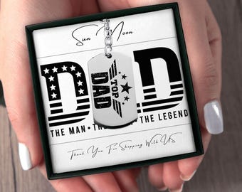 Llavero personalizado para papá: placa grabada estilo militar, acero inoxidable.