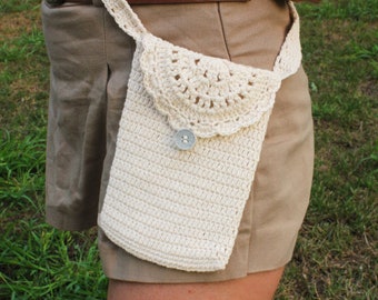 Handmade Crochet Cell Phone Bag: Linen Mini Crossbody Purse