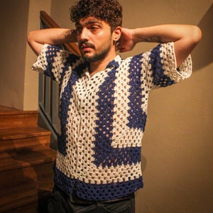 Hand Knitted Crochet Granny Stitch Shirt: Unisex Summer Beach Top