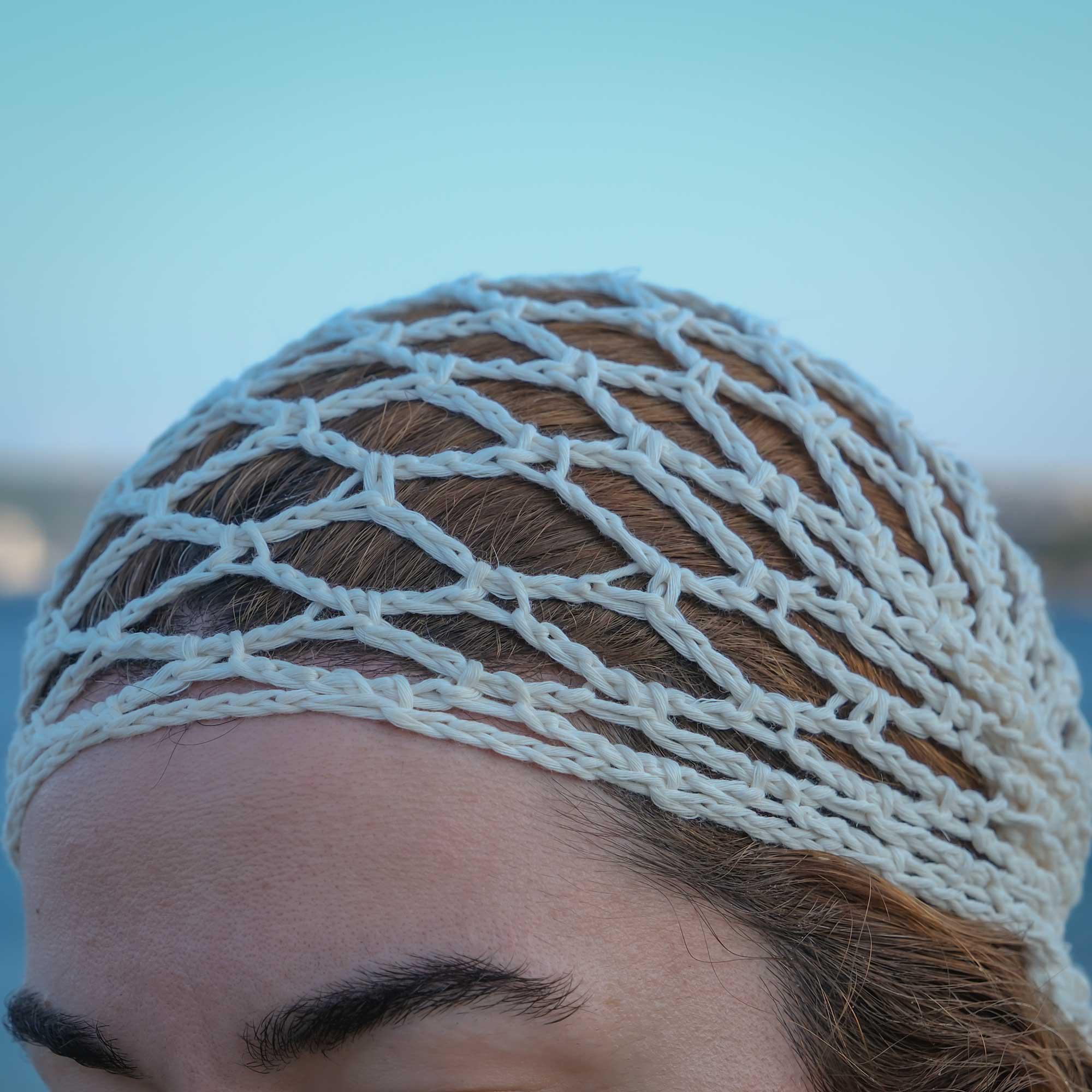 Crochet Mesh Bandana, Beige Boho Head Wrap, Rave Beachwear 