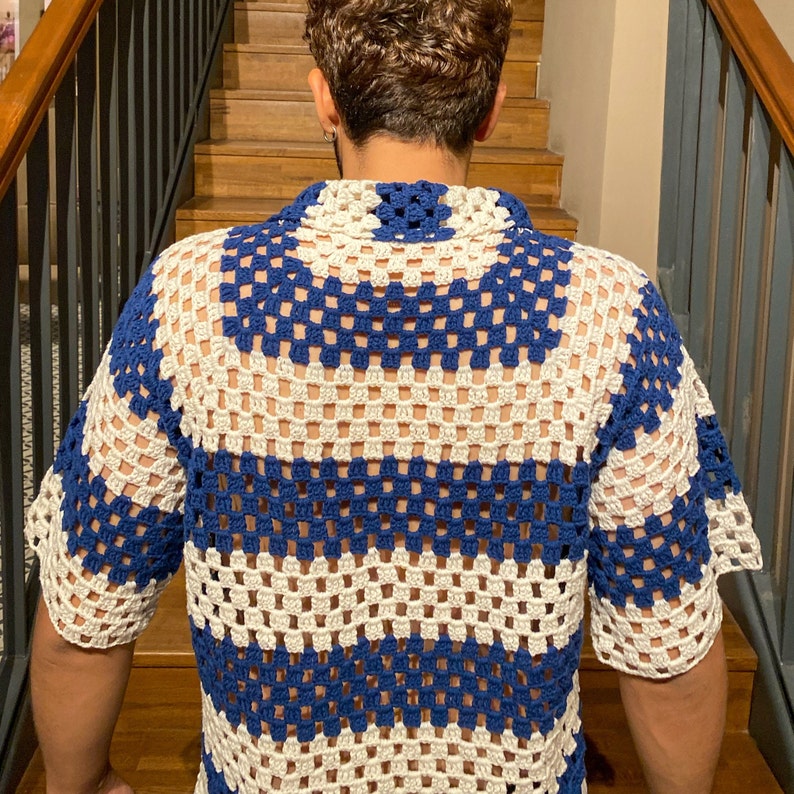 Men's Crochet Button Top, Granny Stitch Summer Shirt, Crochet Oversize ...