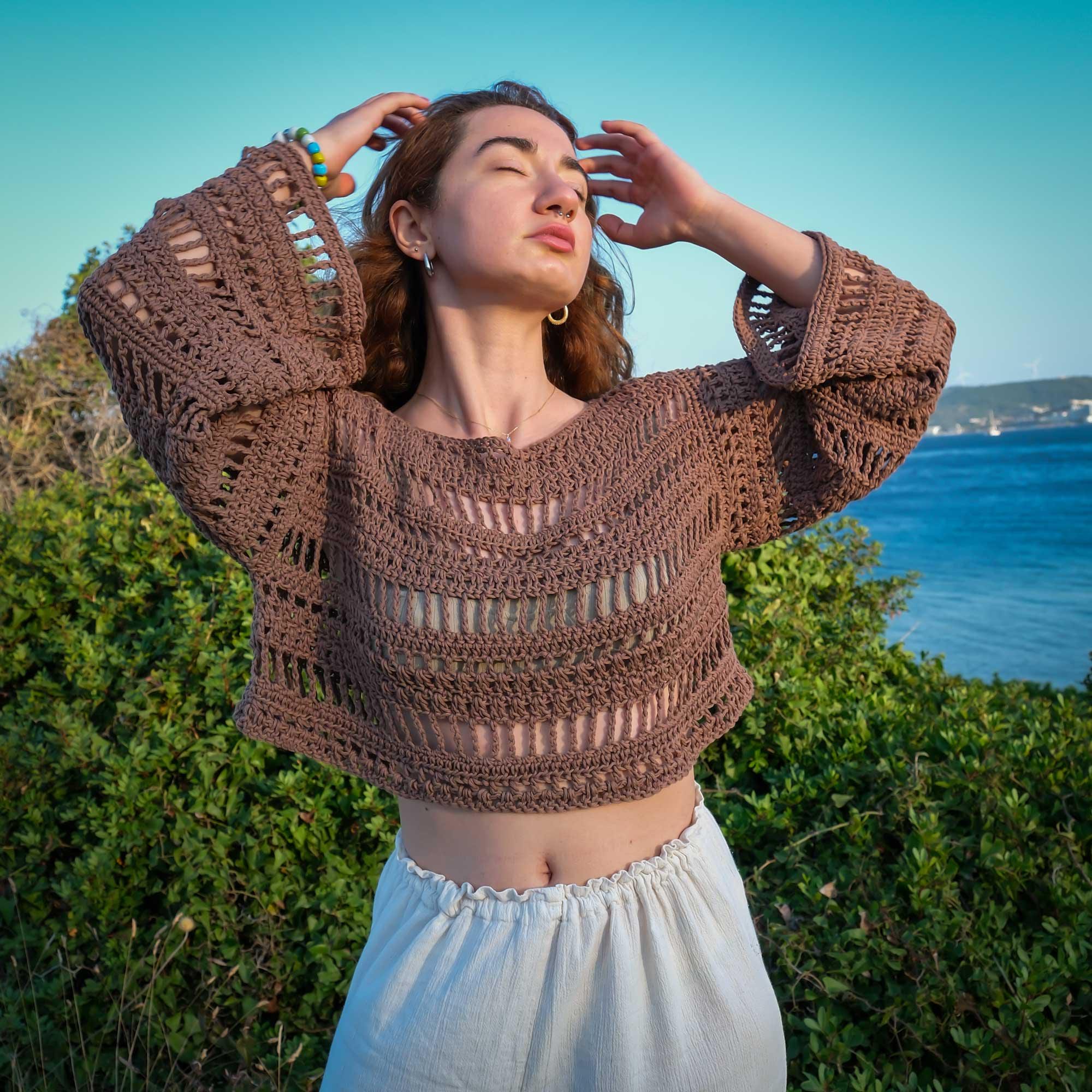 Handmade Crochet Bell Sleeve Crop Top, Boho Beach Cover Up - Etsy