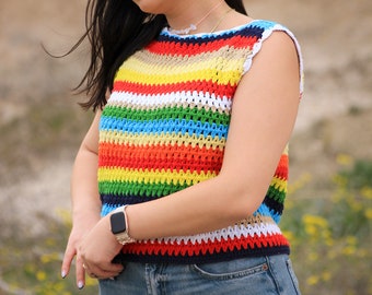 LGBTQ Pride Colorful and Rainbow Sweater, Crochet Rainbow Top for Pride Month, Handmade Crochet Sweater, Gift for Her