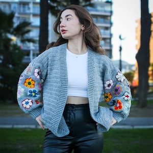 Crochet Oversized African Flower Cardigan, Chunky Floral Sweatshirt, Handmade Cozy Woman Pullover, Festival Outfit, Gift for Her