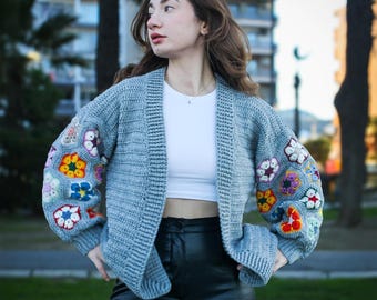 Crochet African Flower Cardigan: Handmade Oversized Floral Knit