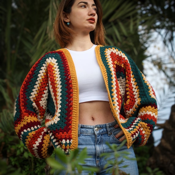 Handmade Crochet Boho Cardigan: Ethnic 80s Sweater