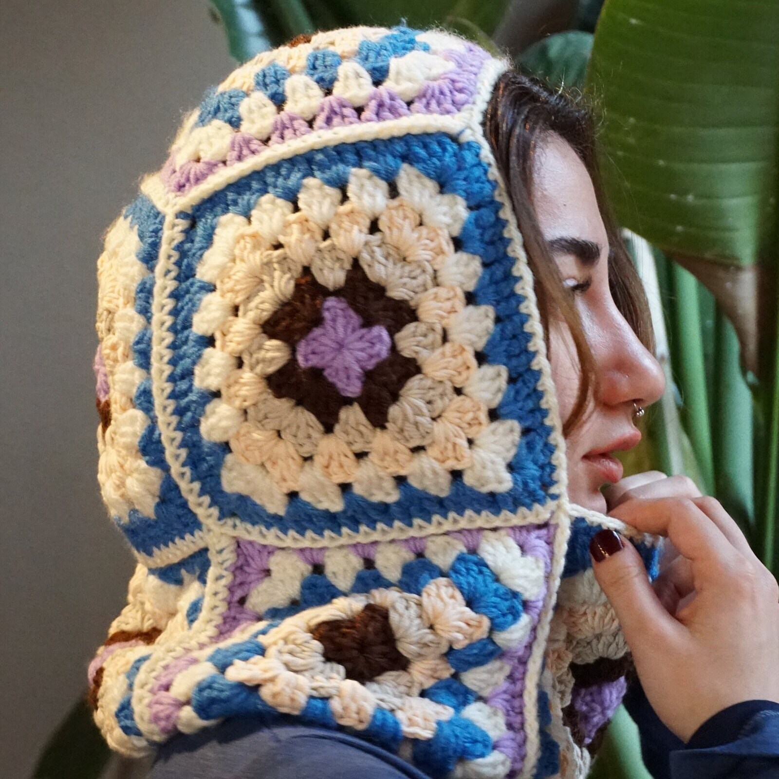 New Crochet Handmade Balaclava Granny Square Blue Purple hat beanie head warmer Granny Square main image 2