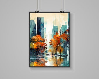 Modern Abstract Art | Digital Wall Art | Contemporary Art | Cityscape Art | Colorful Wall Art| Fall Art Work | Fall Decor | Modern Decor