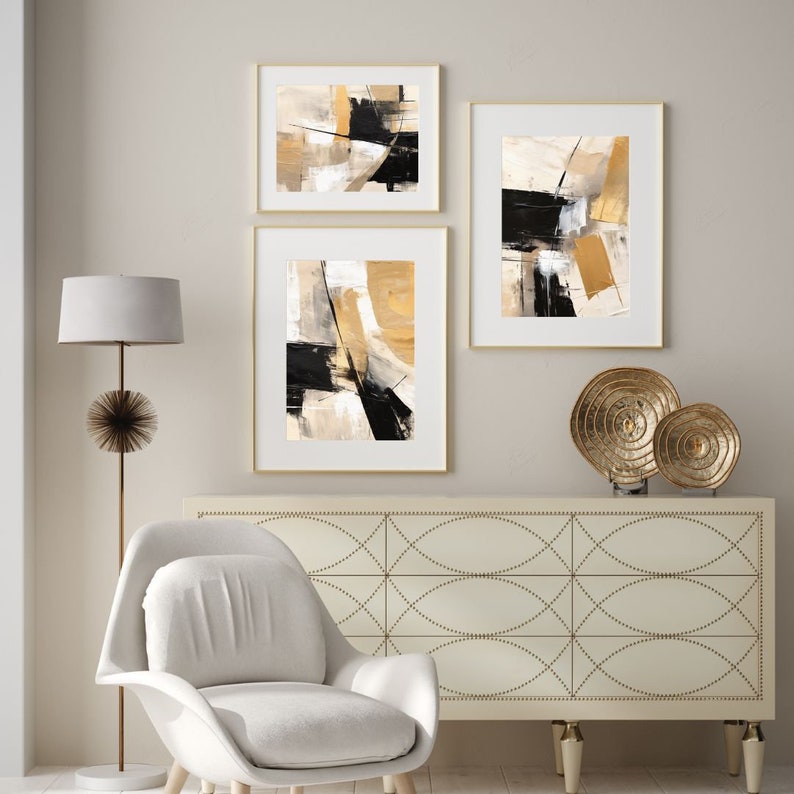 Wall Art Modern Abstract Neutral Art Black Beige Gold Art Printable