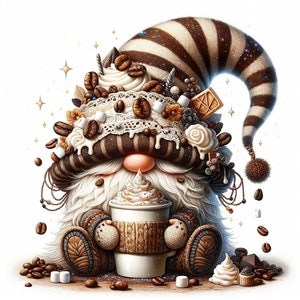 Gnomo de café clipart PNG lindo gnomo barista descarga digital para sublimación decoración de cocina