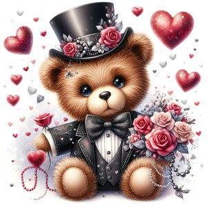 10 JPG Clipart di orsacchiotti dell'acquerello, clipart primaverili, clipart di San Valentino, clipart animali del bosco, San Valentino stampabile, artigianato di San Valentino