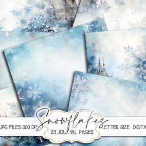 23 Junk journal digital, Christmas snowflakes, Junk journal kit, Scrapbook paper, Digital papers, Digital background, Christmas background