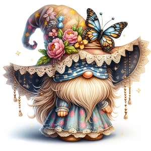 22 JPG Aquarell Gnom Schmetterling Clipart, Frühling Clipart, Aquarell Clipart, Elf Clipart, Gartenzwerg, Sommerzwerg, Fantasy Clipart