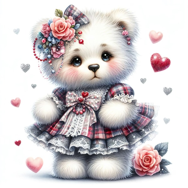 10 JPG Watercolor teddy bear clipart, Polar bear clipart, Spring clipart, Valentines clipart, Valentine printable, Valentines crafts
