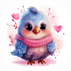17 JPG aquarelle oiseau bleu, peinture oiseau, clipart printemps, clipart animal, clipart Saint-Valentin, impression chat, Saint-Valentin imprimable