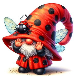 16 JPG Acquerello Gnome coccinella clipart, clipart primaverile, clipart acquerello, San Valentino stampabile, artigianato di San Valentino, clipart di San Valentino