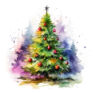 14 Albero di Natale JPG, clipart di Natale ad acquerello, stampa ad acquerello, clipart invernale, clipart dell'albero di Natale, invito di Natale