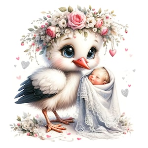 13 JPG Clipart per bambini acquerello, Benvenuto bambino, Nuovo bambino, Cicogna acquerello, Cuccioli di animali, Annuncio del bambino, Invito per la doccia del bambino