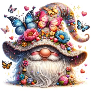 15 JPG Aquarell Gnom Schmetterling Clipart, Frühling Clipart, Aquarell Clipart, Elf Clipart, Gartenzwerg, Sommerzwerg, Fantasy Clipart