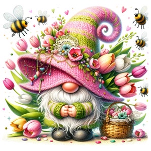 41 JPG aquarel tulpenkabouter, tuinkabouter, bloemkabouter, lentekabouter, zomerkabouter, elf clipart, lente clipart, fantasie clipart