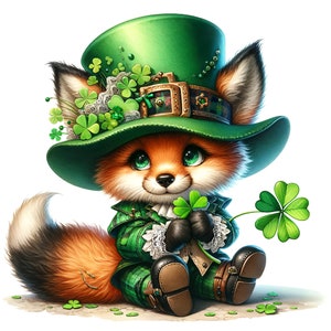 19 JPG Volpe dell'acquerello del giorno di San Patrizio, animale dell'acquerello, animale del bosco, stampabile del giorno di San Patrizio, artigianato del giorno di San Patrizio