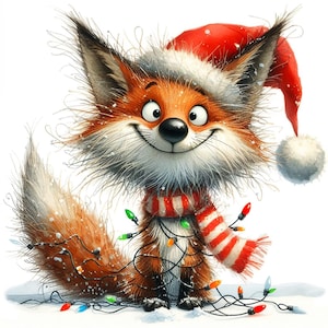 14 JPG Renard de Noël, Animaux aquarelle, Clipart Noël aquarelle, Animaux de la forêt, Clipart hiver, Impression aquarelle