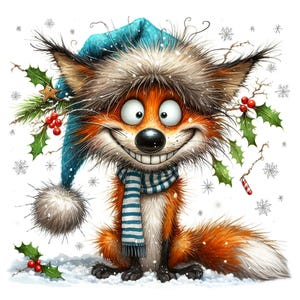 13 JPG Renard de Noël, Animaux aquarelle, Clipart Noël aquarelle, Animaux de la forêt, Clipart hiver, Impression aquarelle