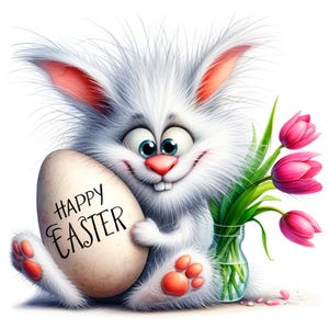 Quirky Easter bunny, 30 JPG cute animal printable, Quirky animals clipart, Happy Easter printable, Easter crafts, Easter invitation