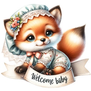 17 JPG Clipart di volpe bambino acquerello, Benvenuto bambino, Clipart di animali per bambini, Clipart di animali del bosco, Annuncio di bambino, Clipart di acquerello