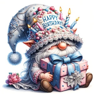 13 JPG Gnomo di compleanno ad acquerello, Gnomo divertente, Gnomo estivo, Clipart elfo, Gnomo festivo, Clipart acquerello, Clipart fantasy