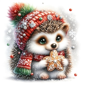 23 JPG Imágenes prediseñadas de erizo de acuarela, imágenes prediseñadas de animales, imágenes prediseñadas de Navidad de acuarela, fondo de Navidad, imágenes prediseñadas de invierno, Navidad imprimible