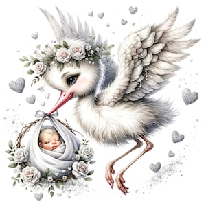 13 JPG Clipart per bambini acquerello, Benvenuto bambino, Nuovo bambino, Cicogna acquerello, Cuccioli di animali, Annuncio del bambino, Invito per la doccia del bambino