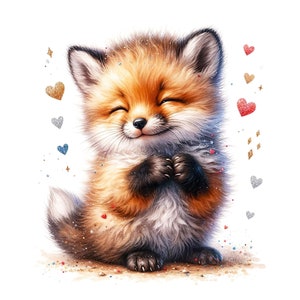 16 clipart volpe acquerello JPG, cuccioli di animali, clipart animali, animali acquerello, adesivi animali, clipart estivi, clipart fantasy
