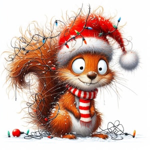 Écureuil de Noël JPG, animaux aquarelles, clipart Noël aquarelle, animaux de la forêt, clipart hiver, impression aquarelle