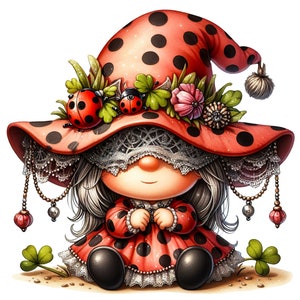 13 PNG acquerello Gnome coccinella clipart, clipart acquerello, San Valentino stampabile, clipart di San Valentino, sfondo trasparente
