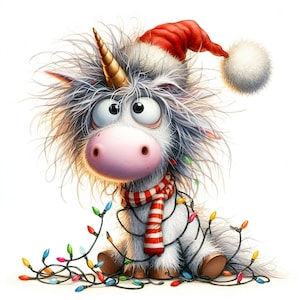 12 JPG Clipart di unicorno eccentrico ad acquerello, Clipart di Natale ad acquerello, Sfondo natalizio, Clipart invernale, Stampabile di Natale