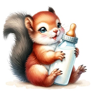 18 JPG Clipart di scoiattolo bambino acquerello, Benvenuto bambino, Clipart di animali per bambini, Clipart di animali del bosco, Annuncio del bambino, Invito per la doccia del bambino