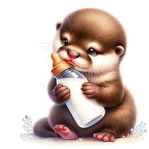 16 JPG Clipart di lontra bambino acquerello, Benvenuto bambino, Clipart di animali per bambini, Clipart di animali del bosco, Annuncio del bambino, Invito per la doccia del bambino