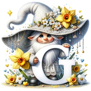 18 JPG Gnomo da giardino ad acquerello, gnomo floreale, gnomo estivo, clipart elfo, clipart primaverile, clipart acquerello, clipart fantasy