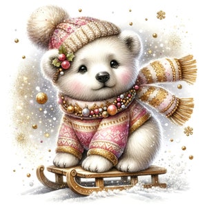 17 PNG Clipart orso polare acquerello, Clipart Natale acquerello, Sfondo Natale, Clipart inverno, Stampabile Natale