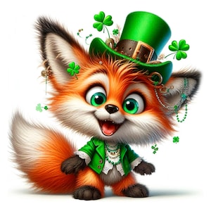 Renard original de la Saint-Patrick, 24 JPG animal mignon imprimable, clipart animaux originaux, Saint-Patrick imprimable, travaux manuels de la Saint-Patrick